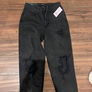 Black distressed mom jeans